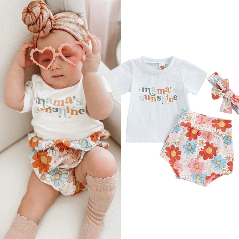 6M Sunflowers Printed High Waist Shorts Headband