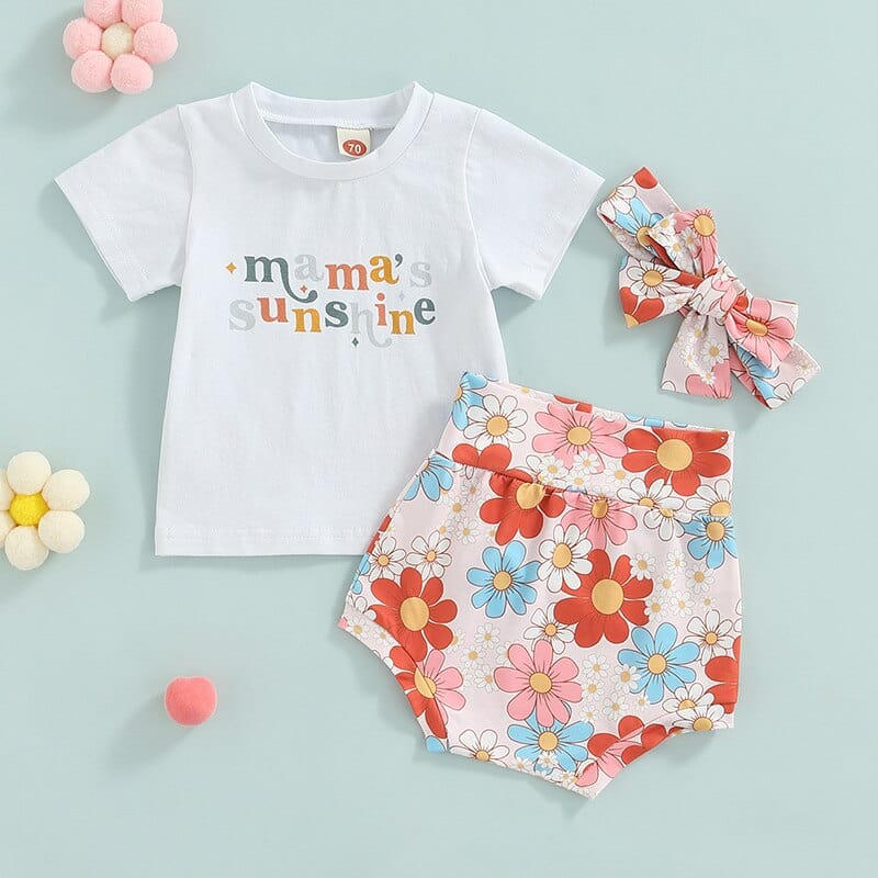 Sunflowers Printed High Waist Shorts Headband