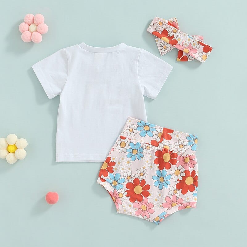 Sunflowers Printed High Waist Shorts Headband