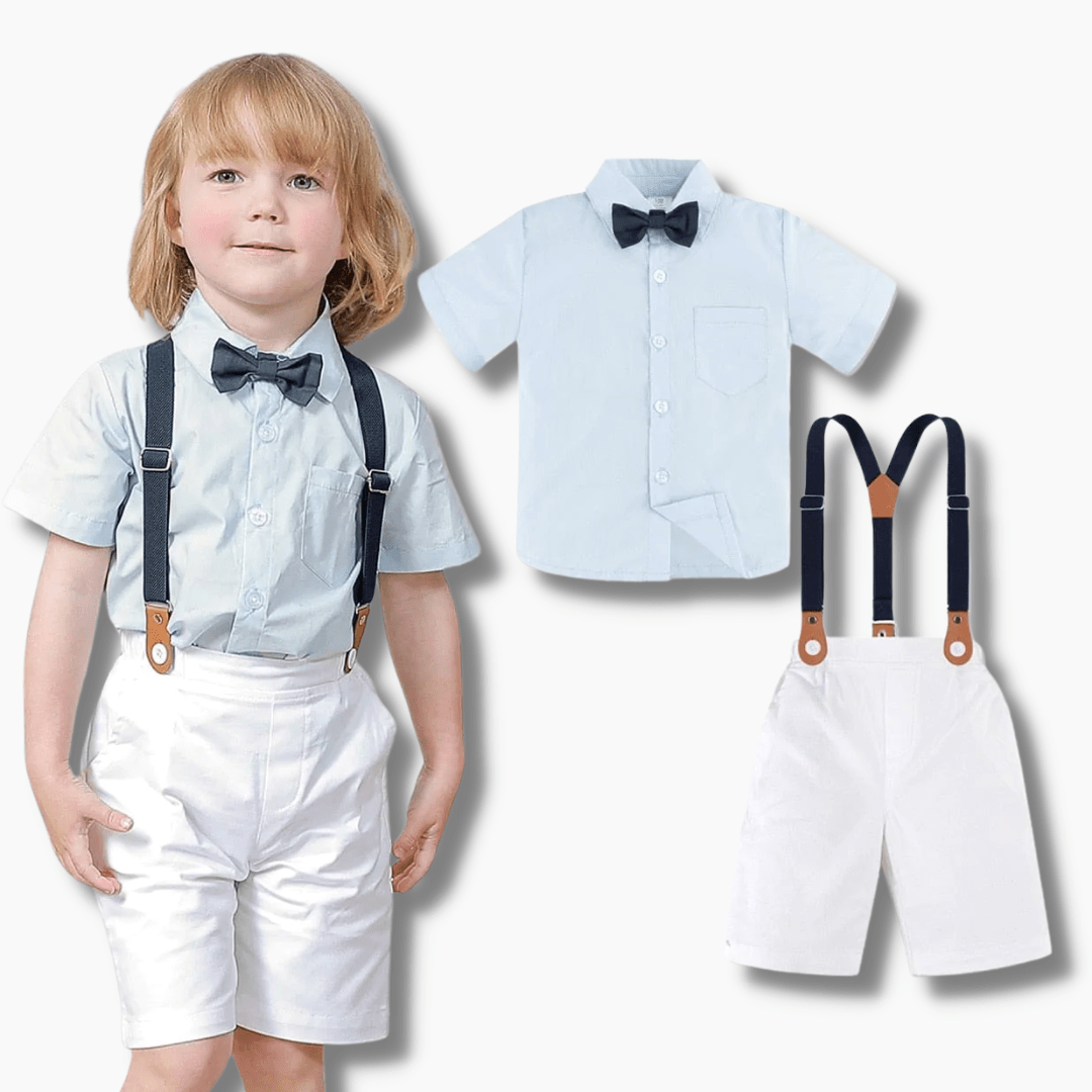 Boy Suspender Pants - White - Tiny Tots Kids