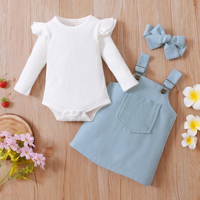 Candy Color Dungaree Dress Outfit, Blue / 3-6M