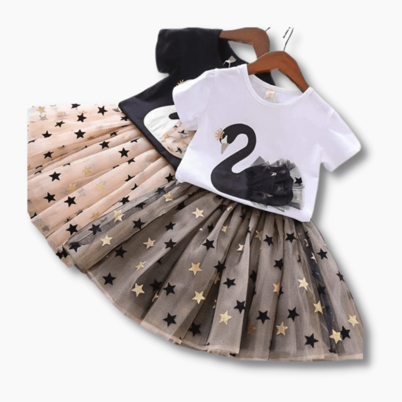 Girl's Clothing Swan Tee and Star Mesh Skirt