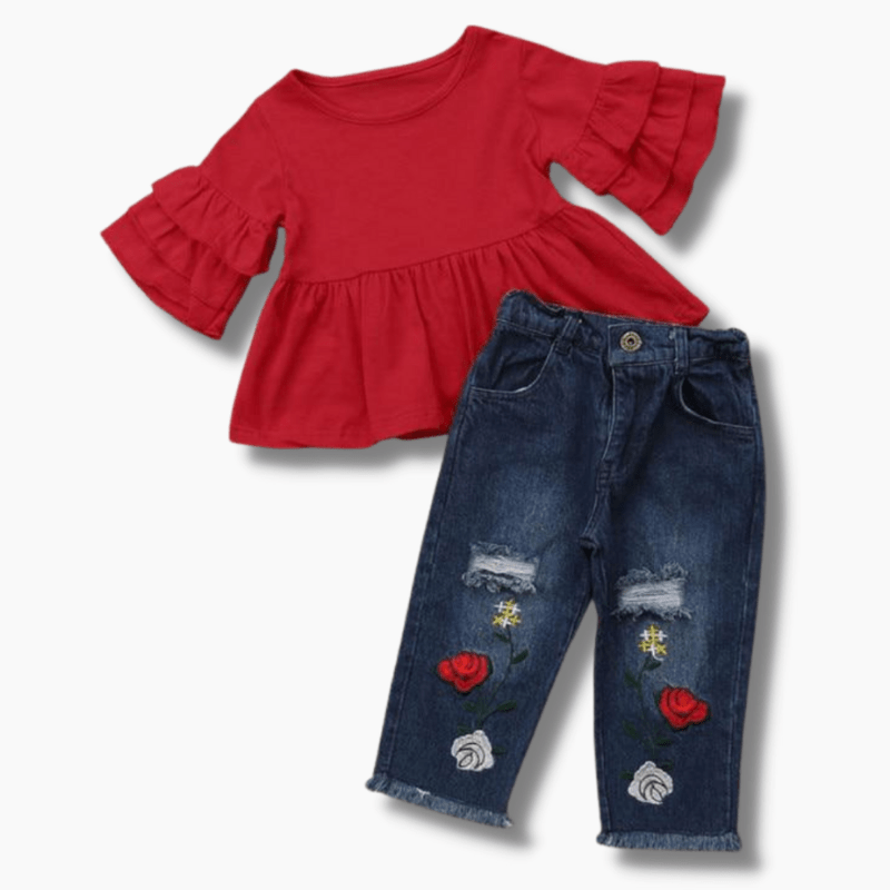 Girl's Clothing Tops Embroidery Denim Pants Outfit
