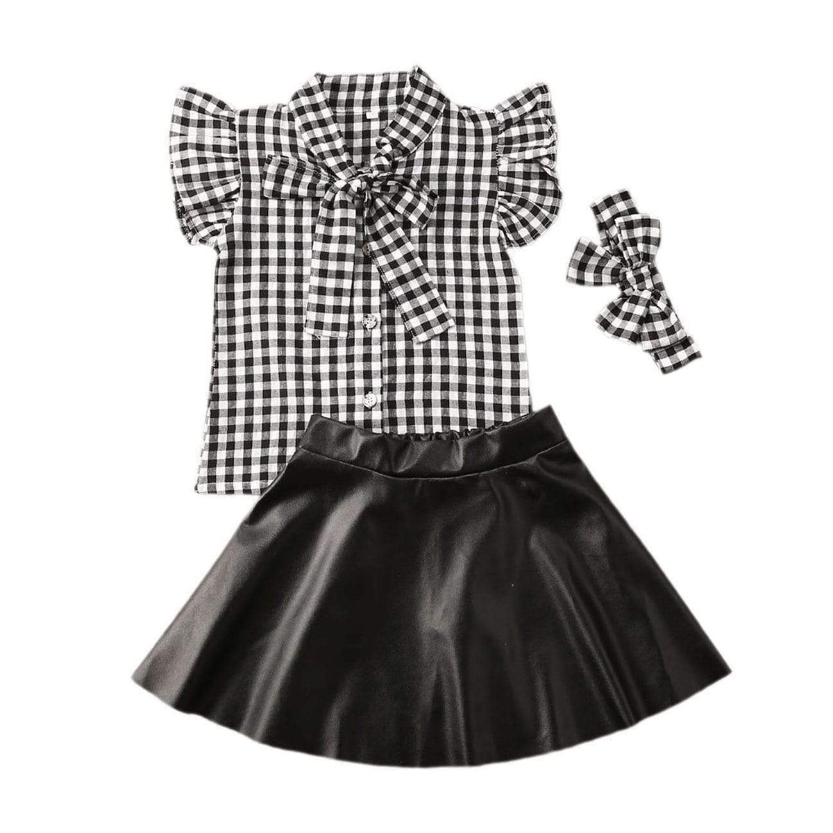 Bowtie Shirts PU Leather Skirts Headband