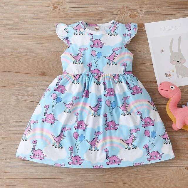 Girl's Clothing QZ20020A-BU / 4T Unicorn Dinosaur  Dress