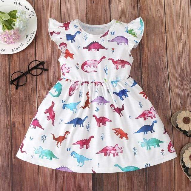 Girl's Clothing XH00188-baise / 24M Unicorn Dinosaur  Dress