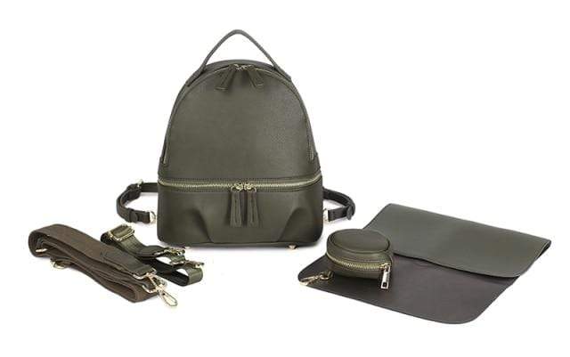 Diaper Bag Oilve green Vegan Leather Diaper Backpack