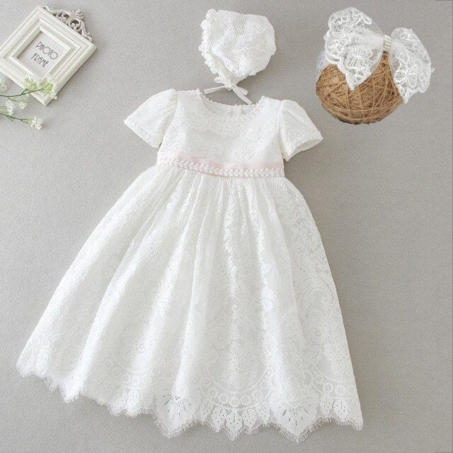 6129 with headband / 6M / China Vintage Baby Girl Dress Baptism Dresses