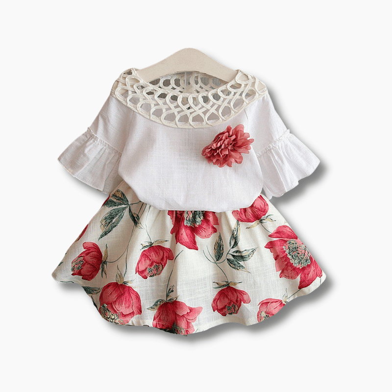 Girl's Clothing Vintage Flower Printed Skirt Set