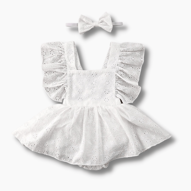 White Floral Lace Baby Romper