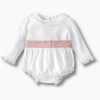 White Long Sleeve Baby Romper with Lace Design