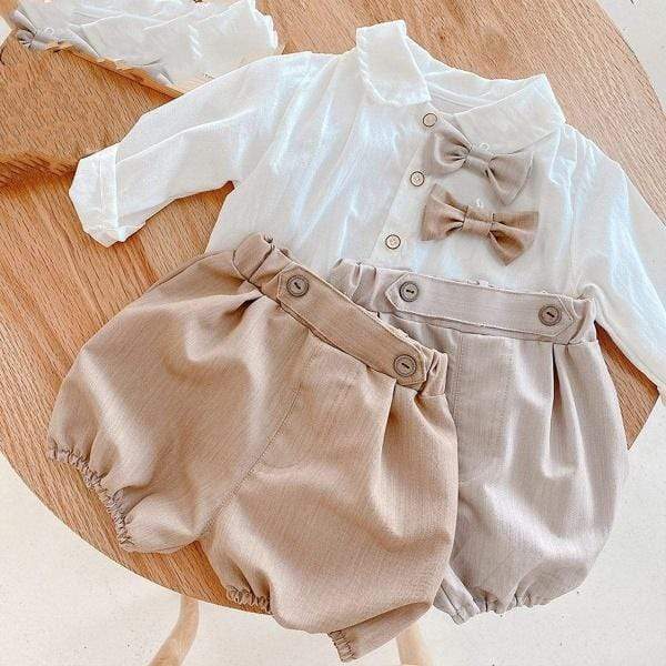 Boy's Clothing White Shirt Pants Bow Tie 3pcs Sets