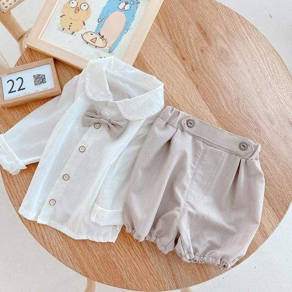 Boy's Clothing White Shirt Pants Bow Tie 3pcs Sets