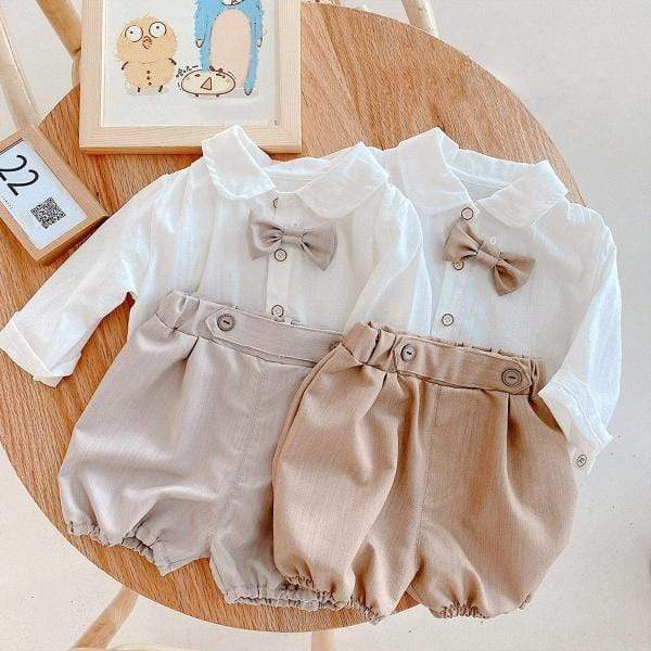 Boy's Clothing White Shirt Pants Bow Tie 3pcs Sets