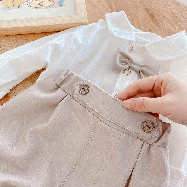 Boy's Clothing White Shirt Pants Bow Tie 3pcs Sets