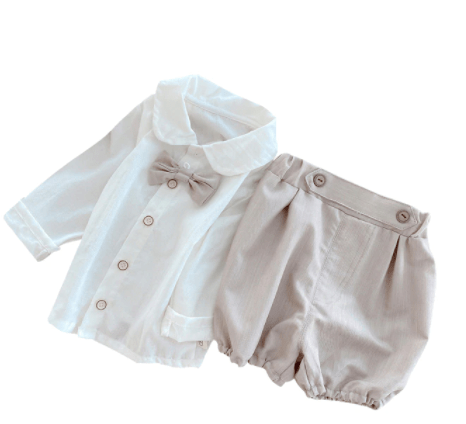 Boy's Clothing White Shirt Pants Bow Tie 3pcs Sets