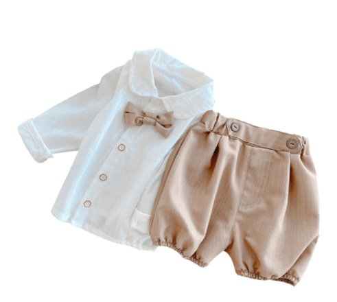 Boy's Clothing Khaki / 2-3T White Shirt Pants Bow Tie 3pcs Sets