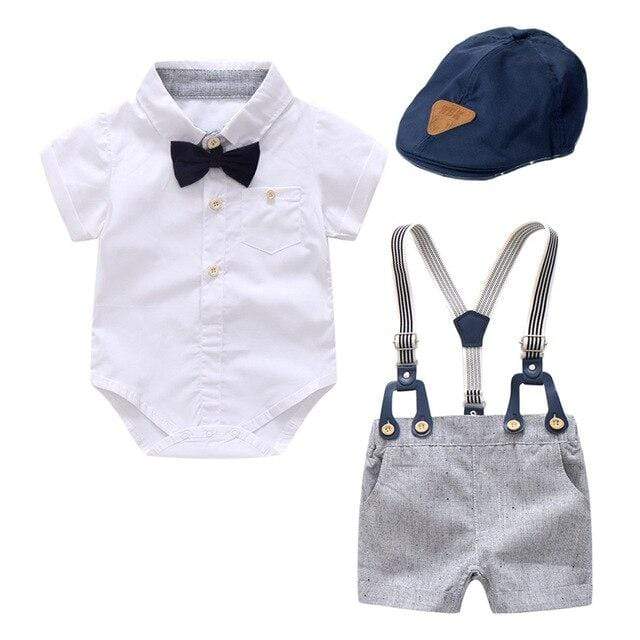 Boy's Clothing KB8034 Navy hat / 6M White Shirt &amp; Suspender Shorts