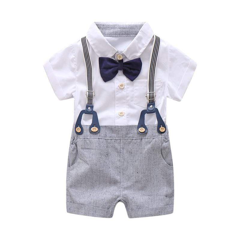 Boy's Clothing White Shirt & Suspender Shorts