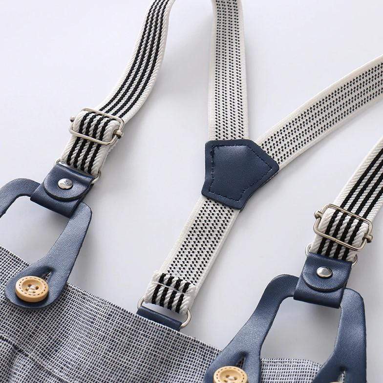 Boy's Clothing White Shirt & Suspender Shorts