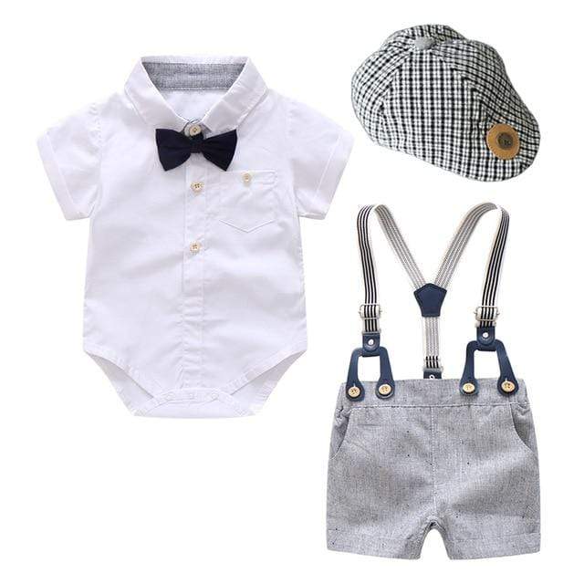 Boy's Clothing KB8034  Plaid hat / 24M White Shirt &amp; Suspender Shorts