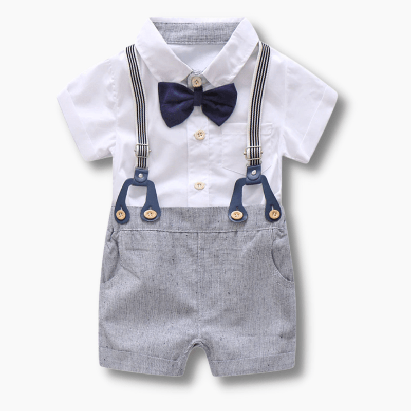 Boy's Clothing White Shirt & Suspender Shorts