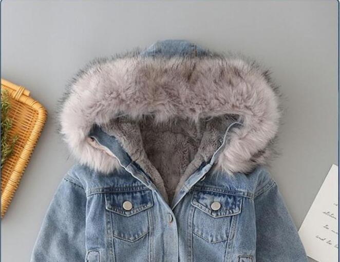 Girl's Clothing Grey Fur / 12M Winter Denim Jacket