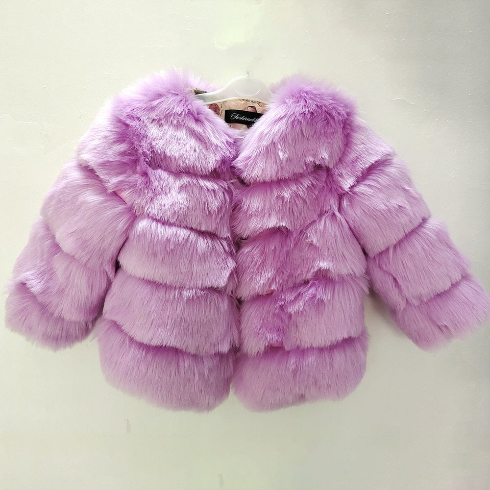 Purple / 24M Winter Girls Faux Fur Coat E