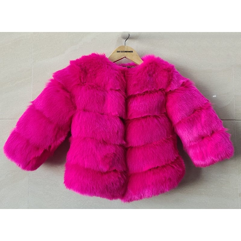 Hot Pink / 24M Winter Girls Faux Fur Coat E