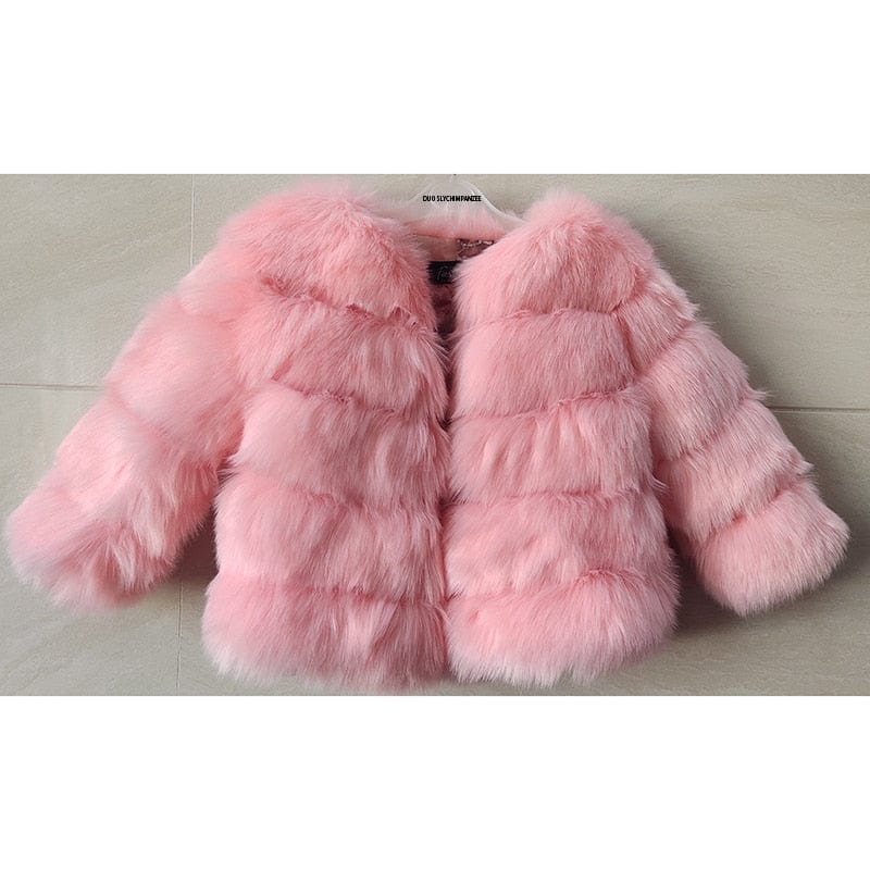 Pink / 24M Winter Girls Faux Fur Coat E