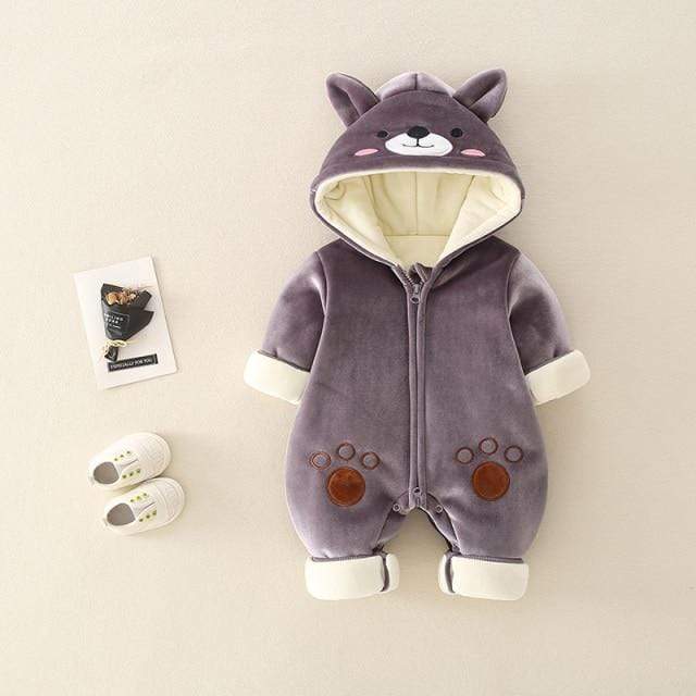 Gray / 6M Winter Hooded Romper